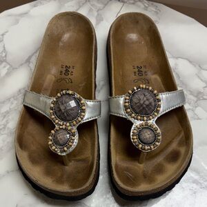 Birkenstock Betula Silver Sandals with Beaded Embellishments size 37